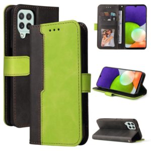 For Samsung Galaxy A22 4G Business Stitching-Color Horizontal Flip PU Leather Case with Holder & Card Slots & Photo Frame(Green) (OEM)