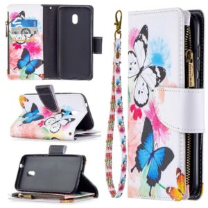 For Nokia C1 Plus Colored Drawing Pattern Zipper Horizontal Flip Leather Case with Holder & Card Slots & Wallet(Two Butterflies) (OEM)