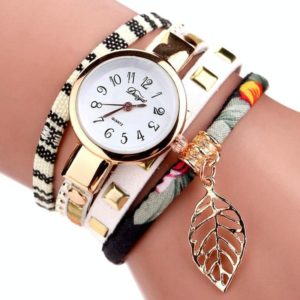 Ladies Quartz Bracelet Watch with Leaf Shape Pendant(White) (OEM)