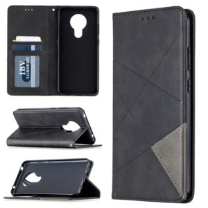 For Nokia 5.3 Rhombus Texture Horizontal Flip Magnetic Leather Case with Holder & Card Slots & Wallet(Black) (OEM)
