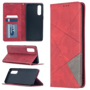 For OPPO Find X2 Neo / Reno 3 Pro Rhombus Texture Horizontal Flip Magnetic Leather Case with Holder & Card Slots(Red) (OEM)