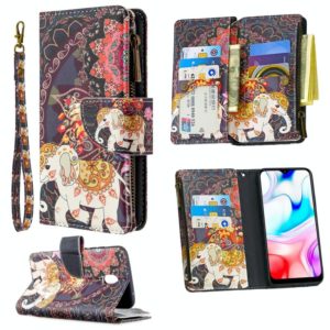 For Xiaomi Redmi 8A Colored Drawing Pattern Zipper Horizontal Flip Leather Case with Holder & Card Slots & Wallet(Flower Elephants) (OEM)