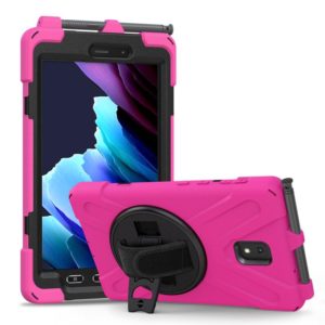 For Samsung Galaxy Tab active 3 T570 / T575 8.0 Shockproof Colorful Silicone + PC Protective Case with Holder & Shoulder Strap & Hand Strap(Rose Red) (OEM)