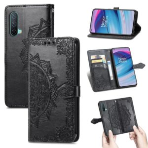 For OnePlus Nord CE 5G Mandala Flower Embossed Horizontal Flip Leather Case with Holder & Three Card Slots & Wallet & Lanyard(Black) (OEM)