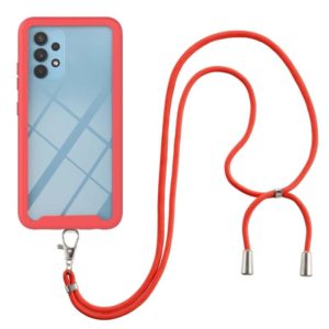 For Samsung Galaxy A32 5G Starry Sky Solid Color Series Shockproof PC + TPU Protective Case with Neck Strap(Red) (OEM)