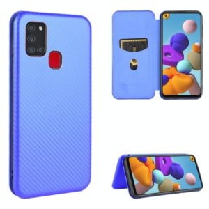 For Samsung Galaxy A21s Carbon Fiber Texture Horizontal Flip TPU + PC + PU Leather Case with Card Slot(Blue) (OEM)