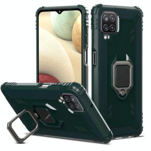 For Samsung Galaxy A12 5G Carbon Fiber Protective Case with 360 Degree Rotating Ring Holder(Green) (OEM)