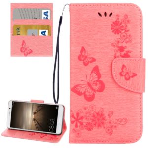 For Huawei Mate 9 Butterflies Embossing Horizontal Flip Leather Case with Holder & Card Slots & Wallet & Lanyard (Pink) (OEM)