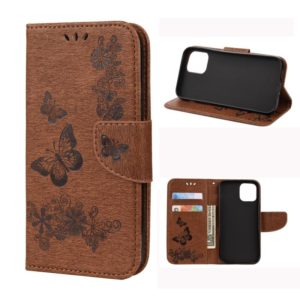 For iPhone 12 mini Vintage Embossed Floral Butterfly Pattern Horizontal Flip Leather Case with Card Slot & Holder & Wallet & Lanyard(Brown) (OEM)
