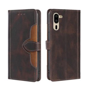 For Sharp Simple Sumaho 5 Skin Feel Straw Hat Magnetic Buckle Leather Phone Case(Brown) (OEM)