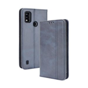 For ZTE Blade A51 Magnetic Buckle Retro Crazy Horse Texture Horizontal Flip Leather Case with Holder & Card Slots & Photo Frame(Blue) (OEM)