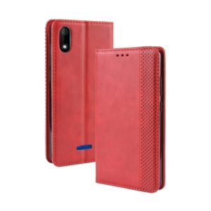 Magnetic Buckle Retro Crazy Horse Texture Horizontal Flip Leather Case for Wiko Y60, with Holder & Card Slots & Photo Frame(Red) (OEM)