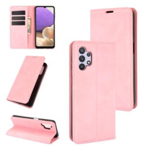 For Samsung Galaxy A32 5G Retro-skin Business Magnetic Suction Leather Case with Holder & Card Slots & Wallet(Pink) (OEM)