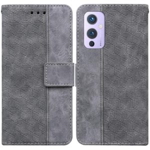 For OnePlus 9 Geometric Embossed Leather Phone Case(Grey) (OEM)
