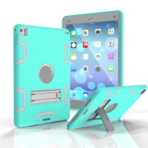 For iPad 9.7(2017) Shockproof PC + Silicone Protective Case，with Holder(Green Gray) (OEM)