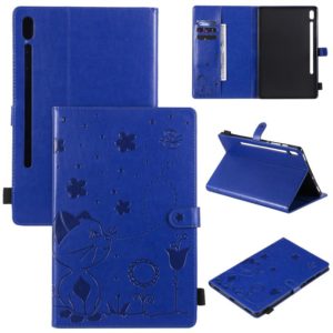 For Samsung Galaxy Tab S6 T860 Cat Bee Embossing Pattern Shockproof Table PC Protective Horizontal Flip Leather Case with Holder & Card Slots & Wallet & Pen Slot & Wake-up / Sleep Function(Blue) (OEM)