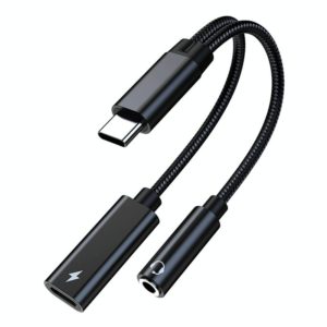 TA2B USB-C / Type-C Male to PD 60W USB-C / Type-C Charging + 3.5mm Audio Female Earphone Adapter (Black) (OEM)