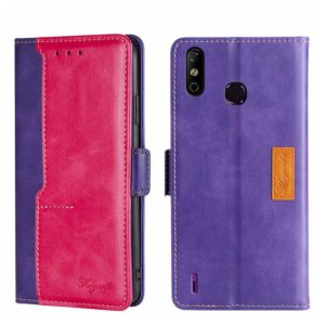 For Infinix Smart 4 X653 Contrast Color Side Buckle Leather Phone Case(Purple + Rose Red) (OEM)
