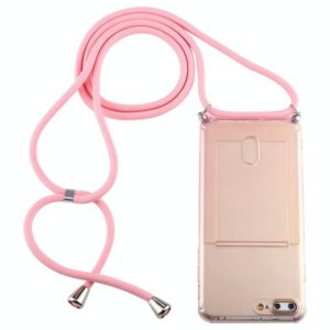 For iPhone 8 Plus / 7 Plus Transparent TPU Protective Case with Lanyard & Card Slot(Pink) (OEM)