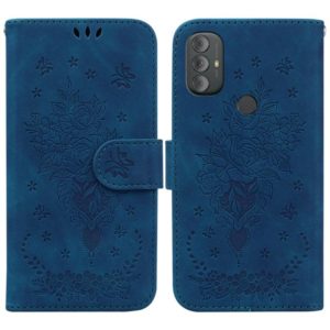 For Motorola Moto G Power 2022 Butterfly Rose Embossed Leather Phone Case(Blue) (OEM)