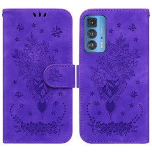For Motorola Edge 20 Pro Butterfly Rose Embossed Leather Phone Case(Purple) (OEM)