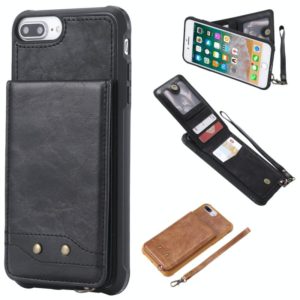 For iPhone 6 Plus Vertical Flip Shockproof Leather Protective Case with Short Rope, Support Card Slots & Bracket & Photo Holder & Wallet Function(Black) (OEM)