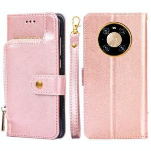 For Huawei Mate 40 Pro Zipper Bag PU + TPU Horizontal Flip Leather Case with Holder & Card Slot & Wallet & Lanyard(Rose Gold) (OEM)