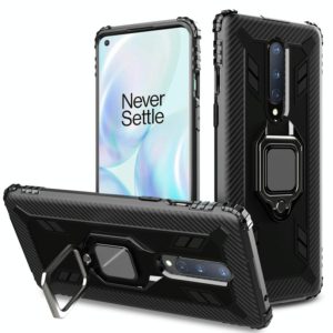For OnePlus 8 Carbon Fiber Protective Case with 360 Degree Rotating Ring Holder(Black) (OEM)