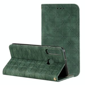 For Huawei P40 lite E / Y7p 2020 Lucky Flowers Embossing Pattern Magnetic Horizontal Flip Leather Case with Holder & Card Slots(Dark Green) (OEM)