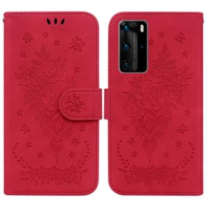 For Huawei P40 Pro Butterfly Rose Embossed Leather Phone Case(Red) (OEM)