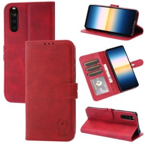 For Sony Xperia 10 III Embossed Happy Cat Pattern Horizontal Flip Leather Case with Holder & Card Slots & Wallet(Red) (OEM)