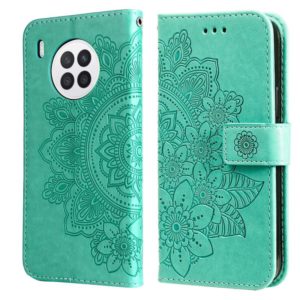 For Huawei nova 8i / Honor 50 Lite 7-petal Flowers Embossed Flip Leather Phone Case with Holder & Card Slots(Green) (OEM)