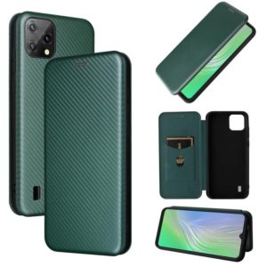 For Blackview A55 Carbon Fiber Texture Horizontal Flip PU Phone Case(Green) (OEM)
