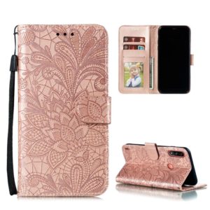 For Motorola Moto E7 Power Lace Flower Embossing Pattern Horizontal Flip Leather Case with Holder & Card Slots & Wallet & Photo Frame(Rose Gold) (OEM)