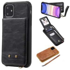 For iPhone 11 Vertical Flip Shockproof Leather Protective Case with Short Rope, Support Card Slots & Bracket & Photo Holder & Wallet Function(Black) (OEM)