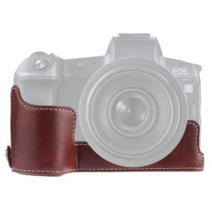 1/4 inch Thread PU Leather Camera Half Case Base for Canon EOS R (Coffee) (OEM)