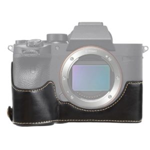 1/4 inch Thread PU Leather Camera Half Case Base for Sony ILCE-7RM4 / A7RM4 / A7R IV (Black) (OEM)