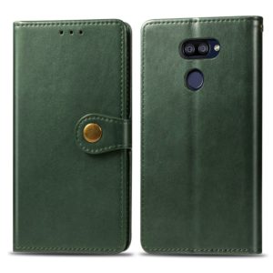 For LG K40S Retro Solid Color Leather Buckle Phone Case with Lanyard & Photo Frame & Card Slot & Wallet & Stand Function(Green) (OEM)