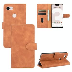For Google Pixel 3 XL Solid Color Skin Feel Magnetic Buckle Horizontal Flip Calf Texture PU Leather Case with Holder & Card Slots & Wallet(Brown) (OEM)