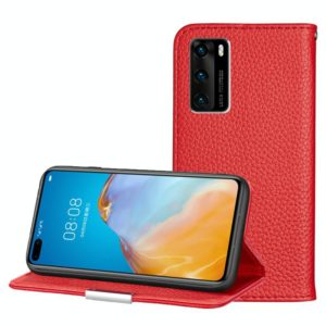 For Huawei P40 Litchi Texture Solid Color Horizontal Flip Leather Case with Bracket & Card Slots & Wallet & Lanyard(Red) (OEM)