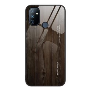 For OnePlus Nord N100 Wood Grain Glass Protective Case(Black) (OEM)
