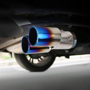 Universal Car Styling Stainless Steel Straight Double Outlets Exhaust Tail Muffler Tip Pipe(Blue) (OEM)