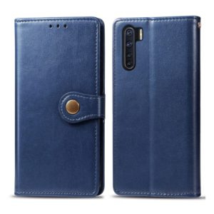 For OPPO F15/A91 Retro Solid Color Leather Buckle Phone Case with Lanyard & Photo Frame & Card Slot & Wallet & Stand Function(Blue) (OEM)