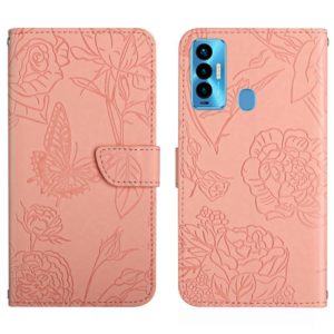 For Tecno Camon 18i HT03 Skin Feel Butterfly Embossed Flip Leather Phone Case(Pink) (OEM)