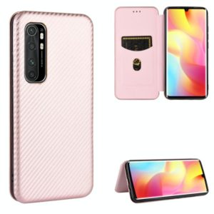 For Xiaomi Mi Note 10 Lite Carbon Fiber Texture Horizontal Flip TPU + PC + PU Leather Case with Card Slot(Pink) (OEM)