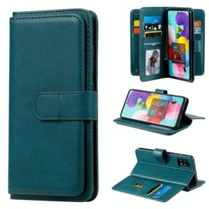 For Samsung Galaxy A51 (4G) Multifunctional Magnetic Copper Buckle Horizontal Flip Solid Color Leather Case with 10 Card Slots & Wallet & Holder & Photo Frame(Dark Green) (OEM)