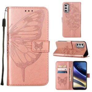 For Motorola Moto G52j 5G Embossed Butterfly Flip Leather Phone Case(Rose Gold) (OEM)