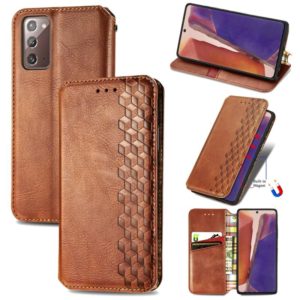 For Samsung Galaxy Note20 Ultra Cubic Grid Pressed Horizontal Flip Magnetic PU Leather Case with Holder & Card Slots & Wallet(Brown) (OEM)