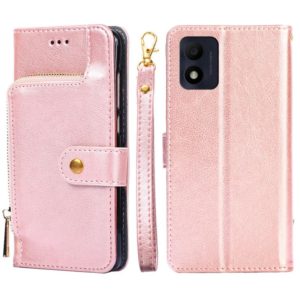 For alcatel 1B 2022 Zipper Bag Leather Phone Case(Rose Gold) (OEM)