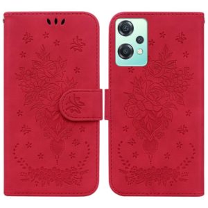 For OnePlus Nord CE 2 Lite 5G Butterfly Rose Embossed Leather Phone Case(Red) (OEM)